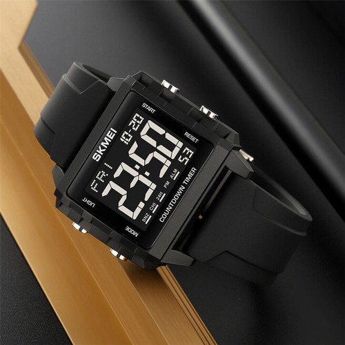 SKMEI Men Square Watch Transparent Case Student Boys Girl Digital LED Time Watch - Picture 10 of 31
