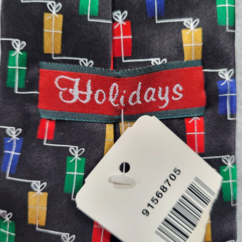 Holidays Christmas Presents Mens Neck Tie Black Approx 56"x3.75" 100% Silk - Picture 4 of 6