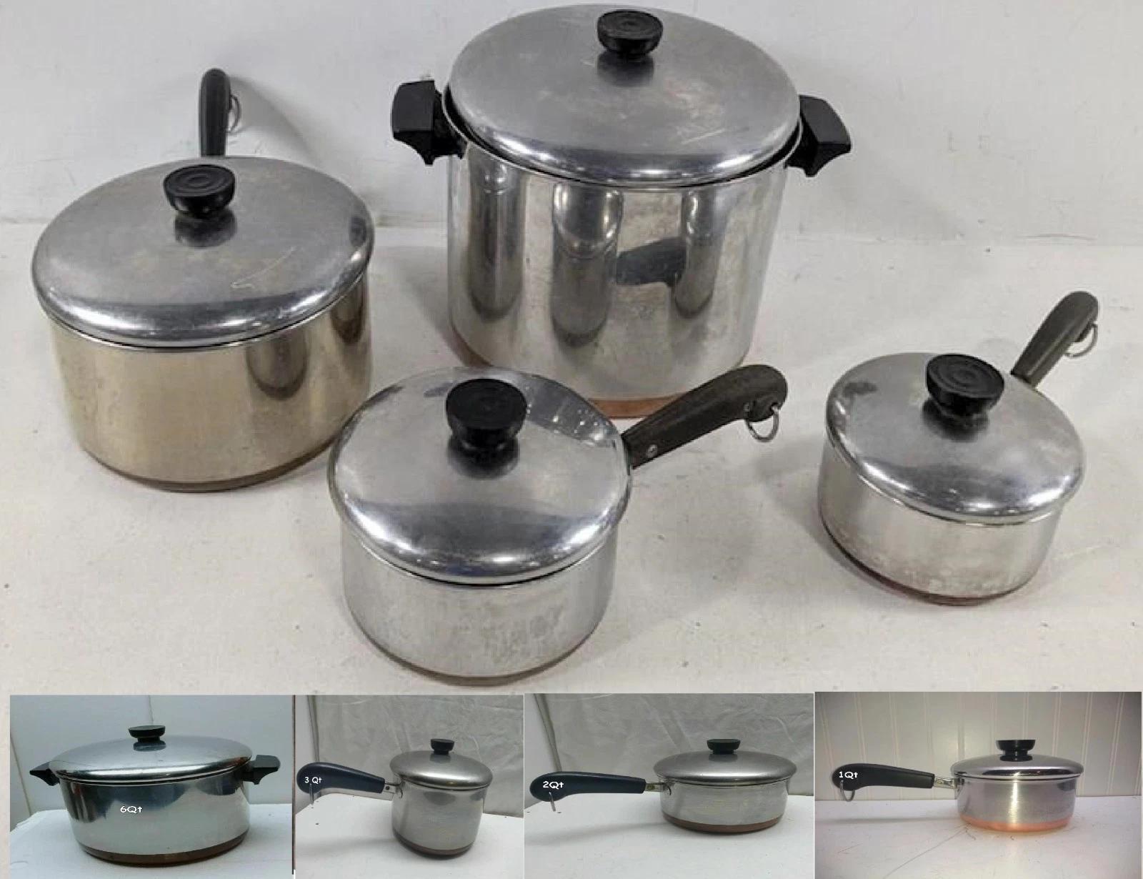 Revere Ware 6/3/2*/1* Qt Set Copper Clad Stockpot Saucepan & Lid