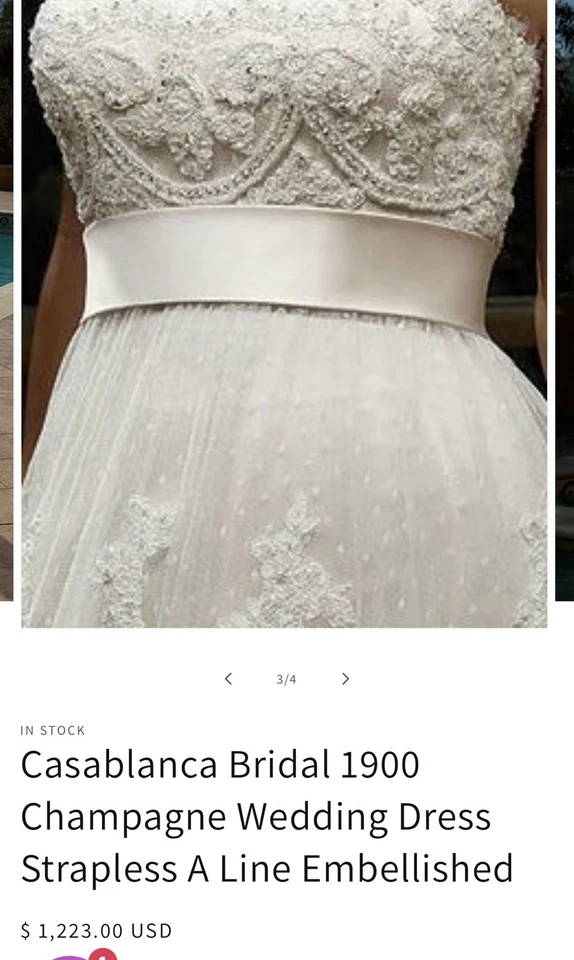 Casablanca Bridal Strapless A Line Embellished Wedding Dress Sz 10 - Image 2 of 4