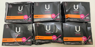 U by Kotex Click Compact Tampons, Super Plus Absorbency, Unscented, 32ct, 6pk