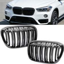 Nieren Grill Doppelsteg für BMW X1 F48 xDrive Vorfacelift 15-19 Ganz schwarz