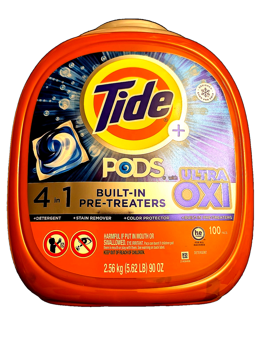 Tide Ultra Oxi Laundry Detergent Pods with 4 in 1 Build-In Pre-Treaters 100  Ct