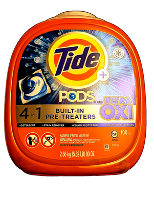 Tide Ultra Oxi Laundry Detergent Pods with 4 in 1 Build-In Pre-Treaters 100  Ct