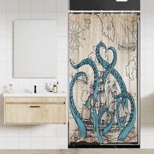 Vintage Nautical Octopus Shower Curtain Stall Small Single Mini Funny Fun