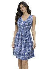 Milly New York Dress 10 Blue Ivory A Line Sleeveless Washable Cotton Summer
