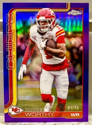 JERSEY NUMBER MATCH! 2025 Topps Chrome Xavier Worthy #145 Purple 1/75! CHIEFS!
