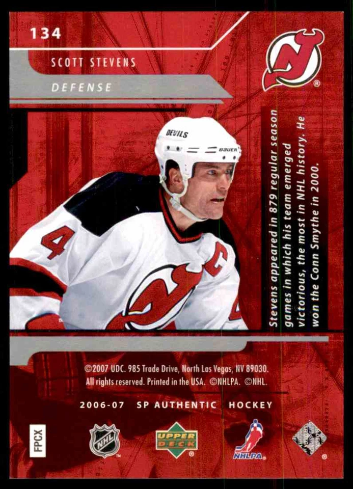 2006-07 SP AUTHENTIC SCOTT STEVENS 834/999 #134 - Image 2 of 2