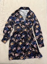 Reserved Black Floral Wrap Dress Long Sleeve Short Belted Tie Waist