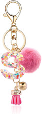 Resin Alphabet Initial Letter Keychain Keyring for Women Purse Handbags With Fur