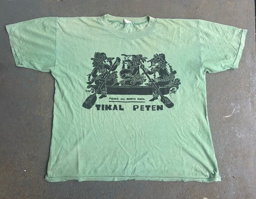 VTG 80s Super BOXY Faded Mint Green Crazy Artwork Tee.Xl