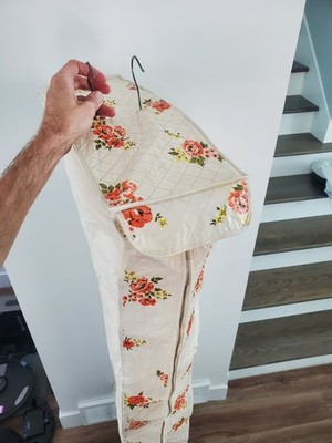 Vintage Hanging Garment Dress Bag Vinyl Storage Flower Floral Closet Hanger