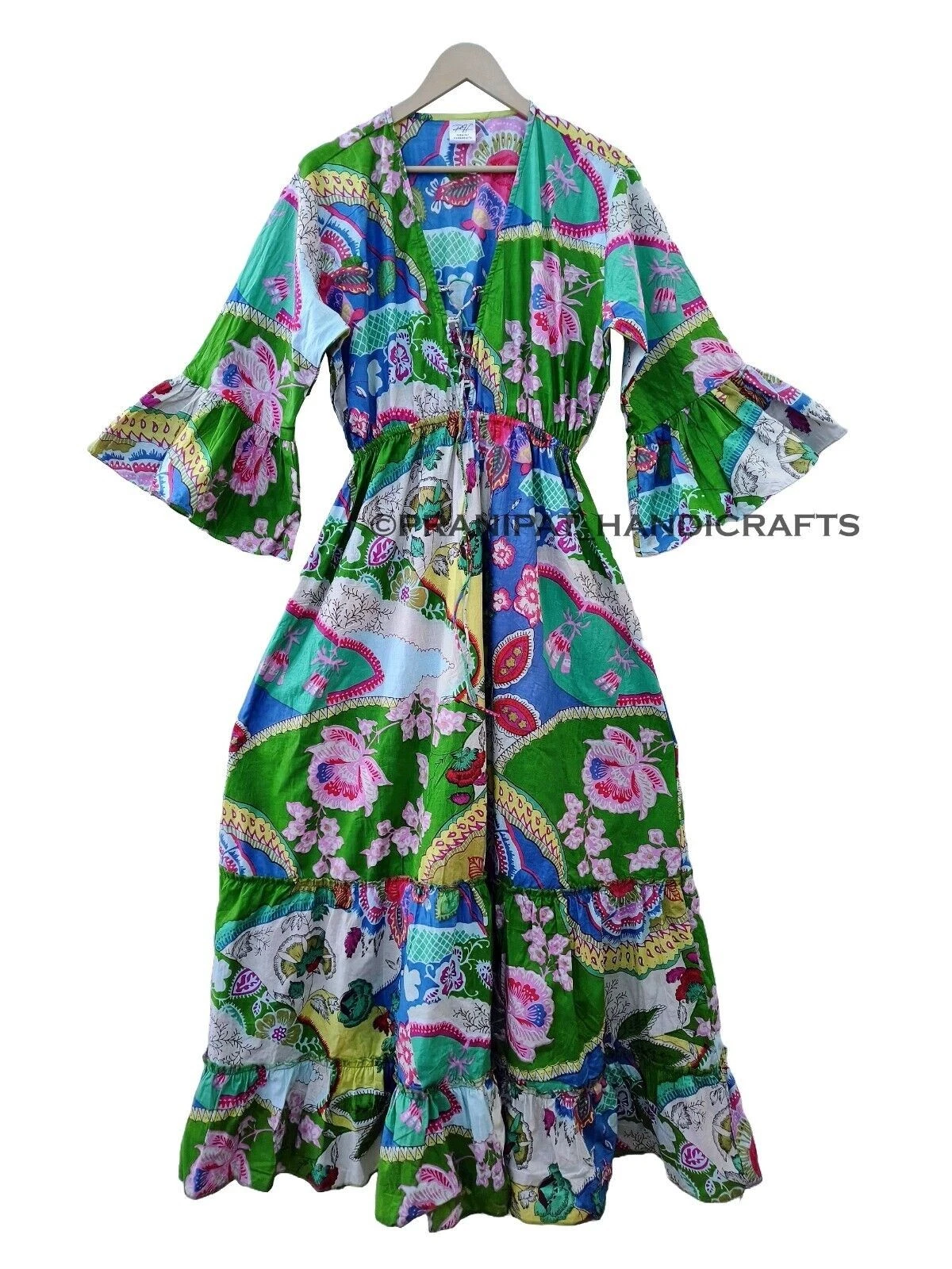 Indian Cotton Israel Print Maxi beach Cover up Summer Hippie Party Wear Dress