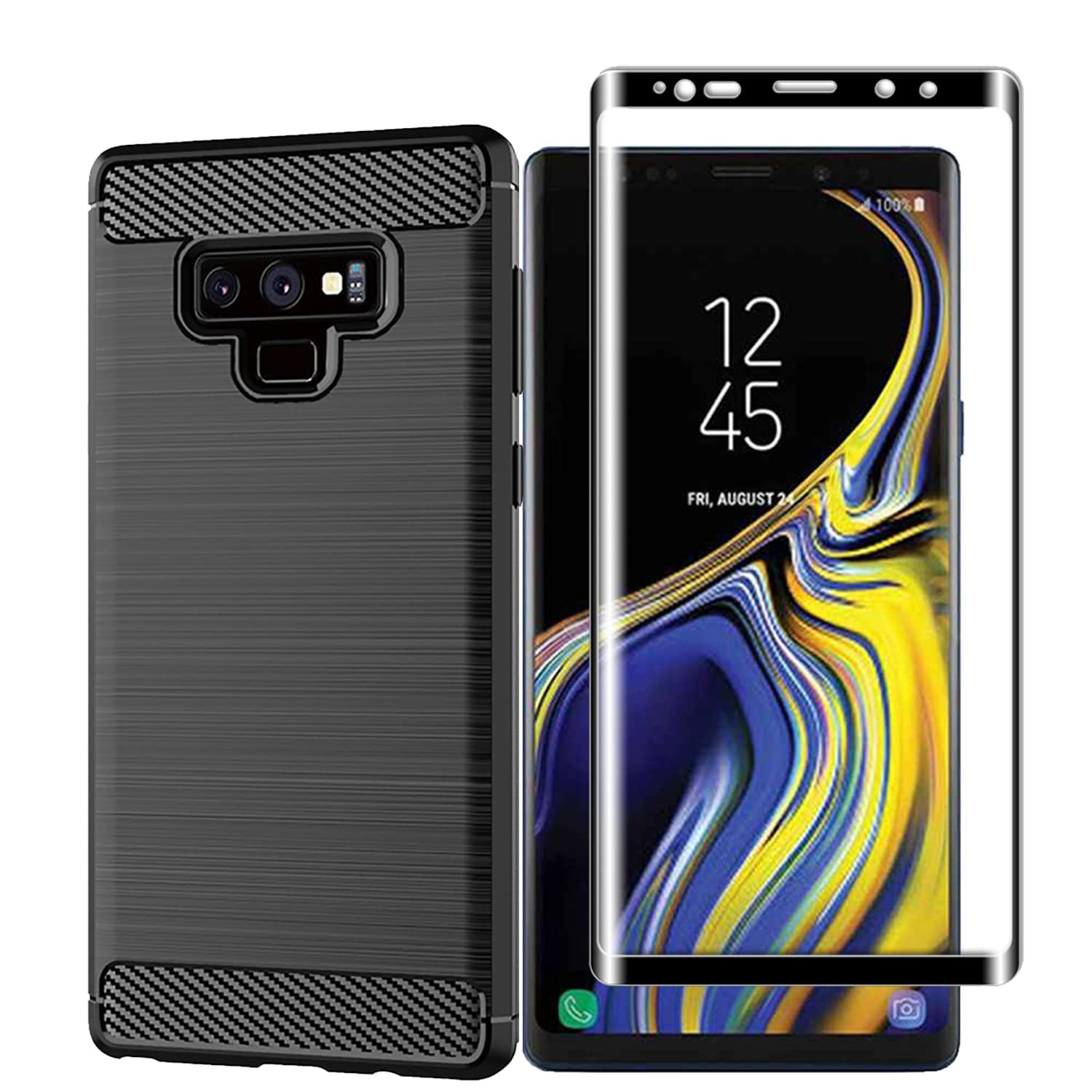 Coque Samsung Note 9 housse noire et protection écran verre trempé lot 1+1