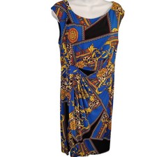 Petite 12 Blue Baroque Leopard Print Sleeveless Sheath Dress Knot Waist vacation