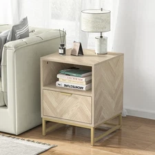 Skokliz Modern Nightstand with Drawer & Shelf - Sturdy Wood Bedside Table, Sp...