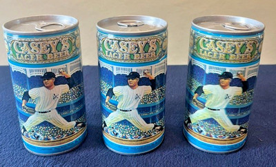 Three Whitey Ford Casey's Lager Baseball Empty Beer Cans New York Yankees