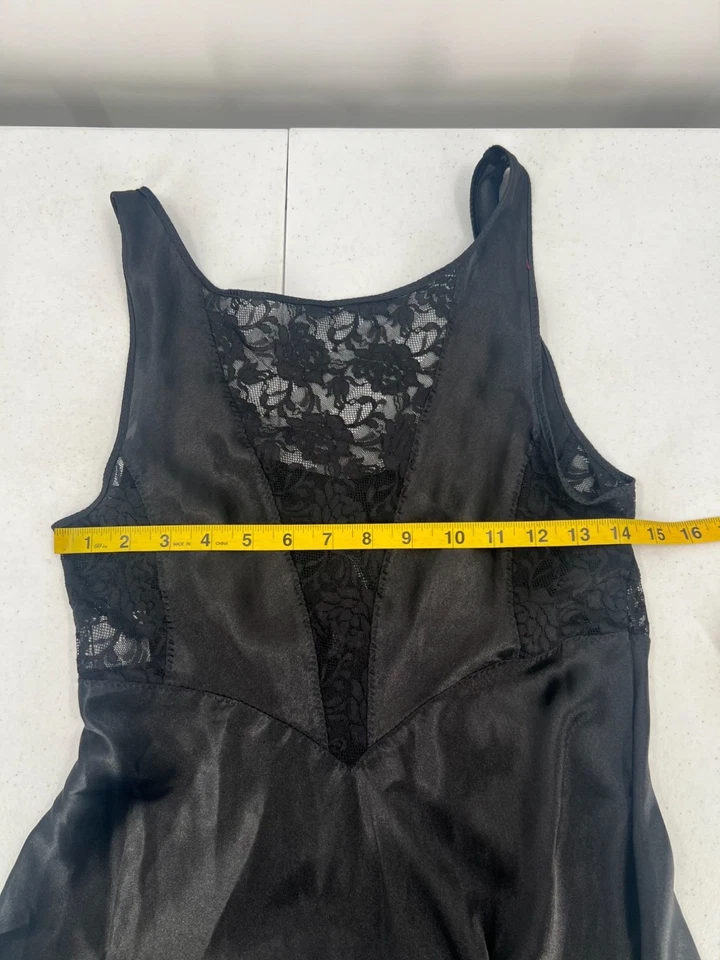 Cabernet S Black Satin Slip Dress Lace Inset Nightgown Lingerie 90s Romantic - Image 2 of 4