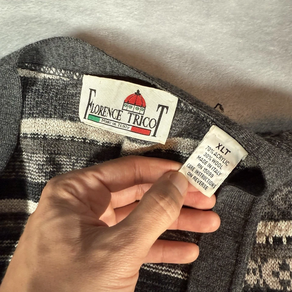 Vintage Florence Tricot Pattern Cardigan Sweater Mens XL Tall Wool Acrylic Italy - Image 3 of 4