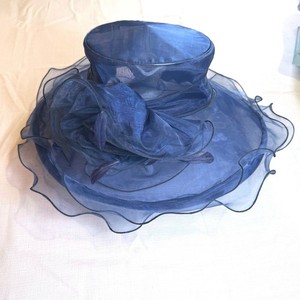 Blue Organza Wide Brim Dress Hat Wedding Church Derby