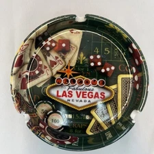 Vintage Las Vegas Ceramic 5" Ashtray - Playing Cards Pattern - 3 Cigarette Rests