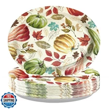 50 Pcs Fall Oval Paper Plates 10" x 12" Large Vintage Red Green P