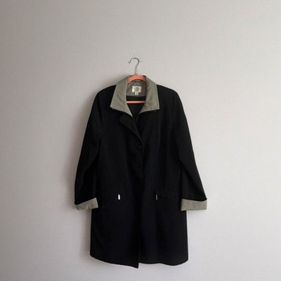Gallery Men's L Long Overcoat Black/Beige Point Collar Button Front Lined