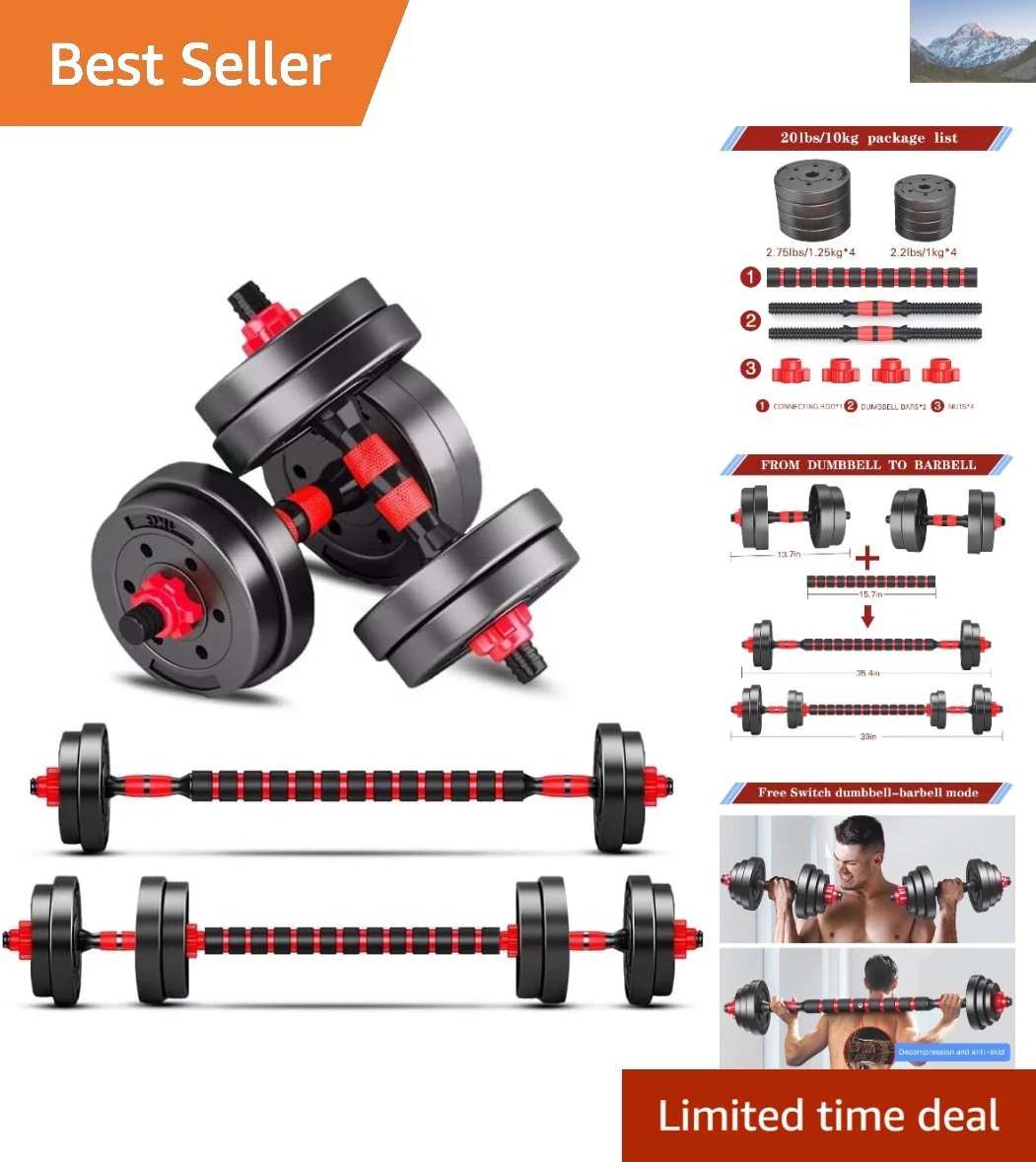 Compact Adjustable 20 lbs Dumbbell and Barbell Set for Effective Home Workouts