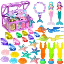 31pcs Diving Pool Toys Mermaid Treasure Chest Gems Underwater Game Set Kids