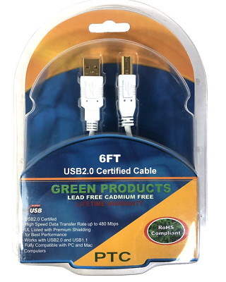 PTC 6 ft USB 2.0 Certified Cable Green Lead Free Cadmium Computers Hub PC MAC