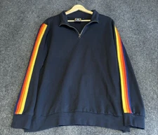 Aldi sweatshirt size Large Men's 1/4 zip employee Pullover Navy Vibrant colorful