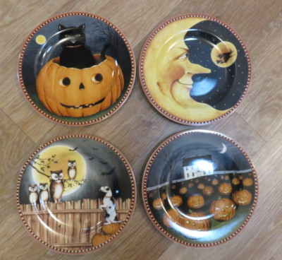 SAKURA DAVID CARTER BROWN HALLOWEEN PUMPKIN PATCH SALAD PLATES SET OF 4