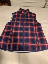 Mia & Tess Sz Lg Xmas Cozy Red Plaid Super Soft Sherpa Lined Vest W/pockets Nice