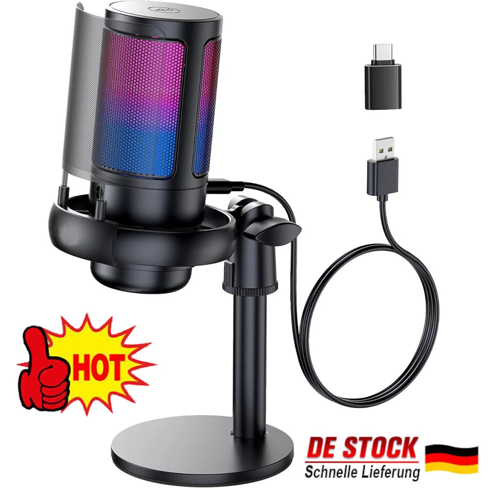 Gaming USB Mikrofon PC Microphone Streaming RGB Podcast Studio Kondensator Mic - Bild 2 von 4