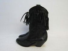 Womens Size 6.5 M Black Leather Fringe Wester...