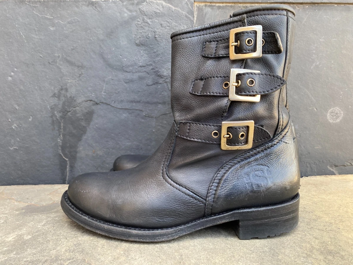 Sendra Vintage Buckle Biker Moto Rider Short Black Boots Women