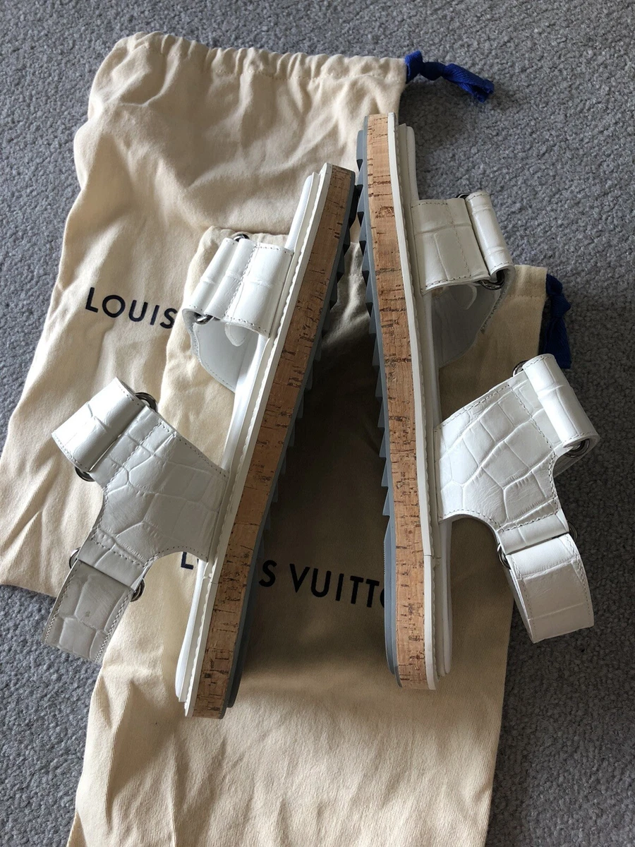 LV Louis Vuitton white crocodile stamped Sandals UK7 EU41