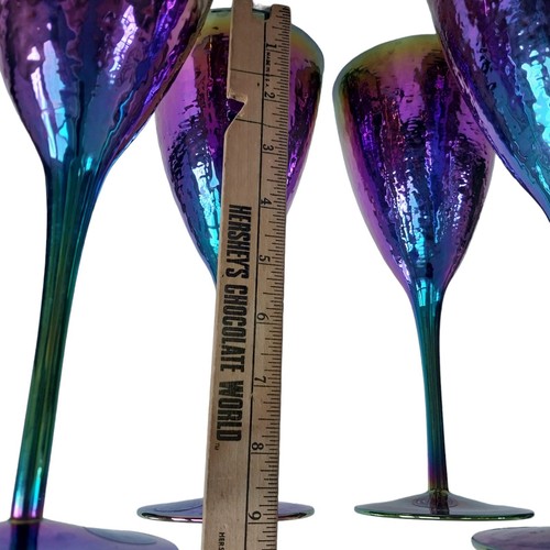 4 Sienna Stem Wine Handmade Rainbow Iridescent Champagne Glasses 380m Barware 9" - Picture 13 of 17