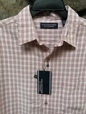 ROUNDTREE & YORKE Plaid Short Sleeve Camp Shirt Sz M,L Berry Red NWT$45 ST5WR625