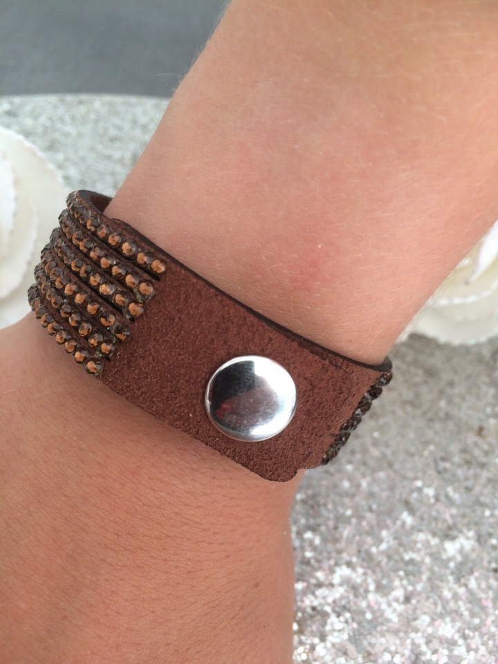 Bracelet Femme BIMBO 6 Rangs Strass Cristaux Zirconium - Gris, Simili Cuir