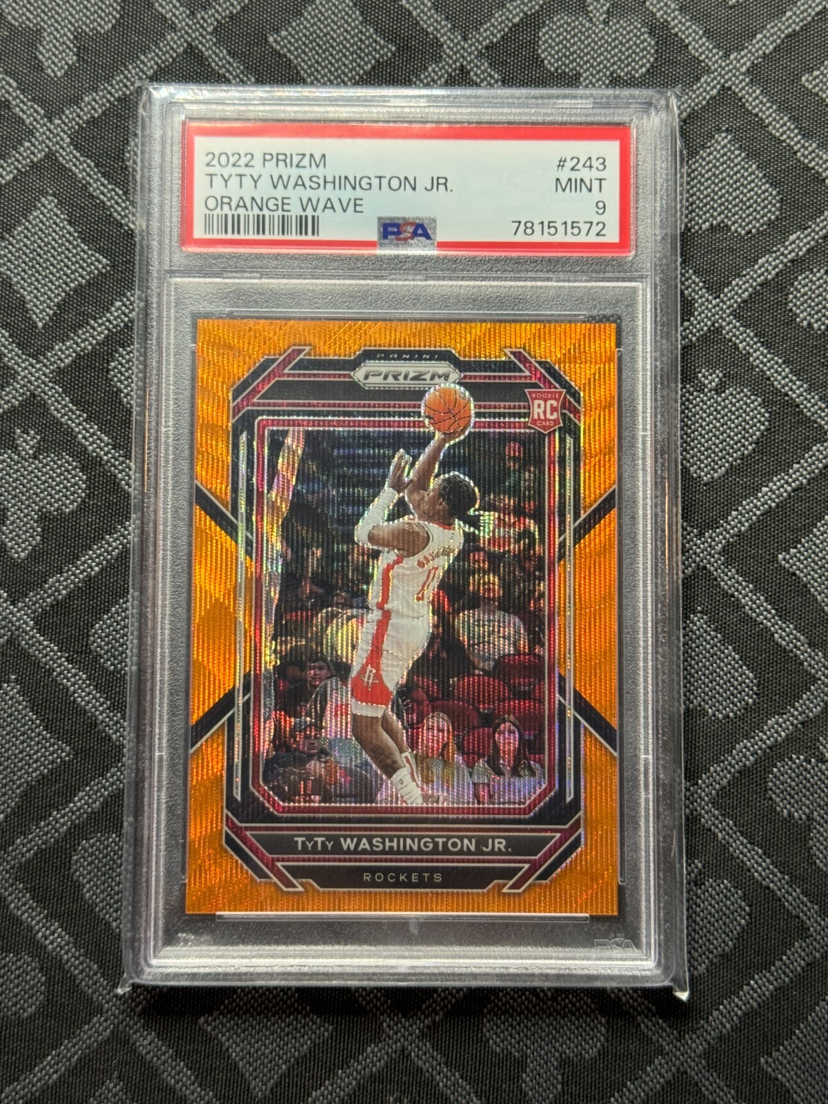 2022-23 Panini Prizm Orange Wave Prizm Rookie TyTy Washington Jr  /60 #243 PSA 9