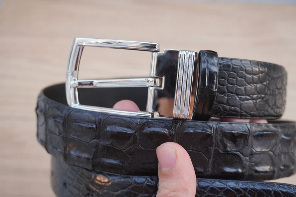 Black Genuine Crocodile Hornback Leather Skin Men's Belt W 1.3" #B42 - Image 2 of 4