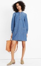 Madewell Blue Denim Patch Pocket Popover Shirtdress Size Small Retail $128