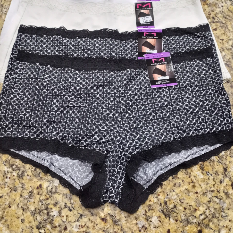 4 bragas Maidenform nuevas con etiquetas talla 9 2XL microfibra niño encaje corto negro blanco marfil Foto 2 de 4