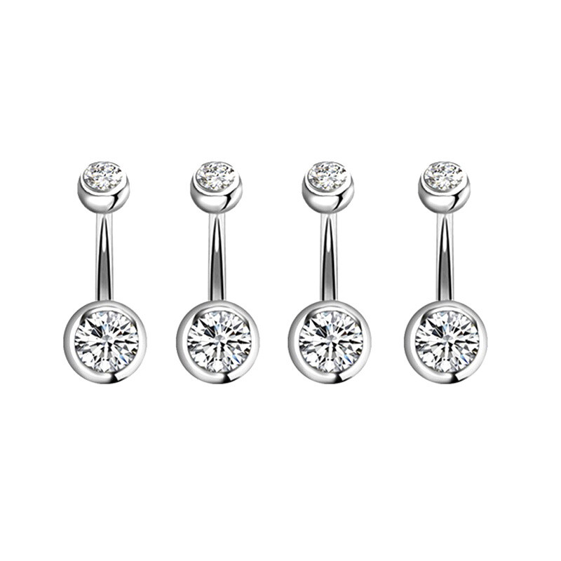 Stainless Steel Double Diamond Navel Buckle Set With Diamond Navel Nails