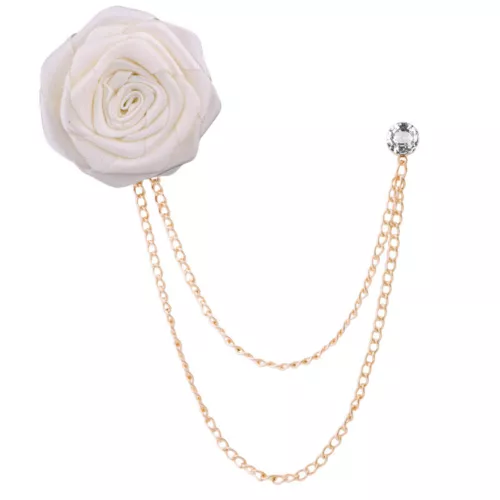 Mens Rose Brooch Flower Brooch Boutonniere Suit Lapel Wedding Pin Tassel Chain - Picture 3 of 95
