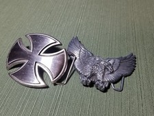 Men's 2x Belt Buckles Eagle  Maltese Cross Solid Metal
