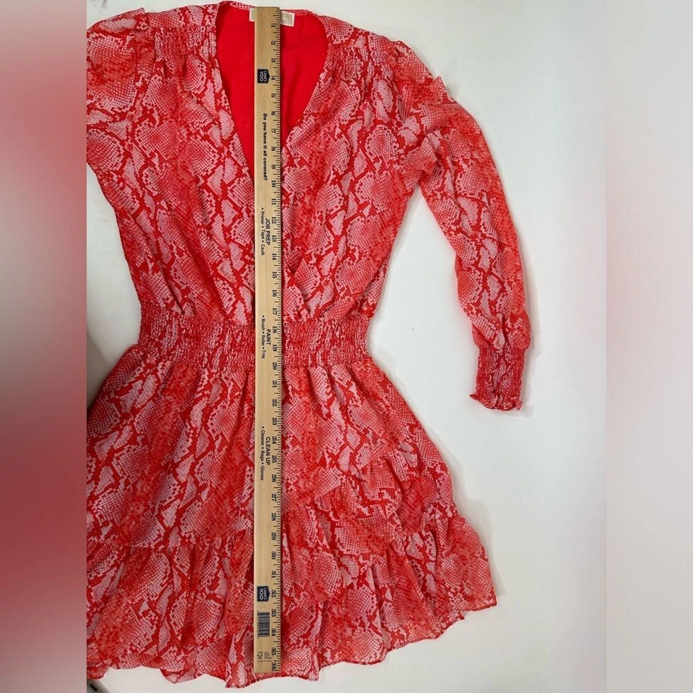 Abito Michael Kors donna medio avvolgente scollo a V manica lunga vita liscia pitone rosso