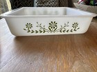 Vintage Glass Glasbake White Green Daisy Flower 8 Inch Square Baking Dish J2428 — photo 2