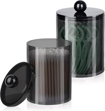 2 Pack Qtip Holder,Canister Apothecary Jar Set Bathroom Jars W/ Lids Set Cotton